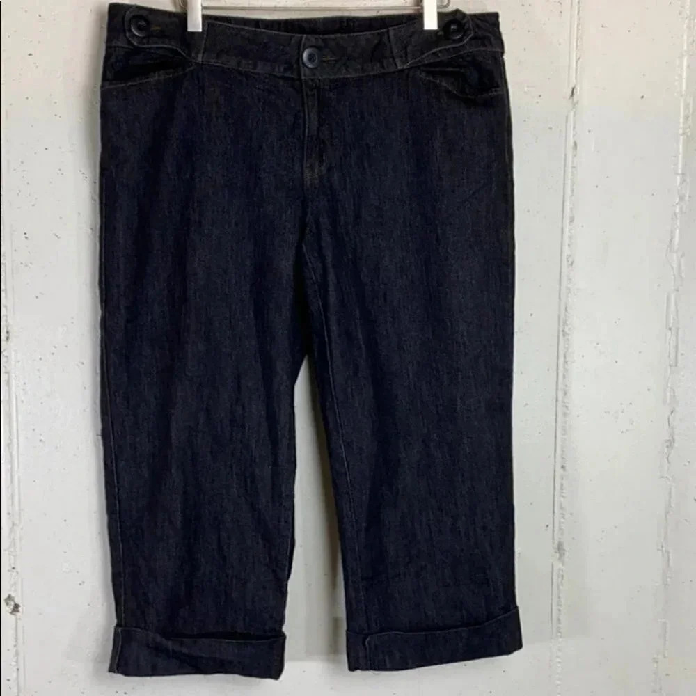 Axcess Capri Jeans 16 Dark Wash Indigo Stretch Cuffed Cropped Denim‎ Pants